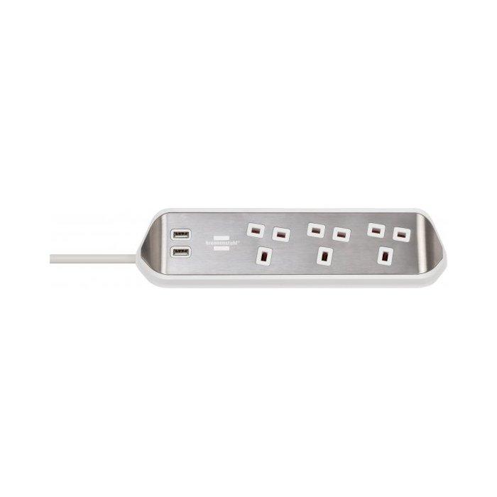 

Brennenstuhl 3 sockets power extension, 2m, 2 usb ports, 1153593420 - silver/ white