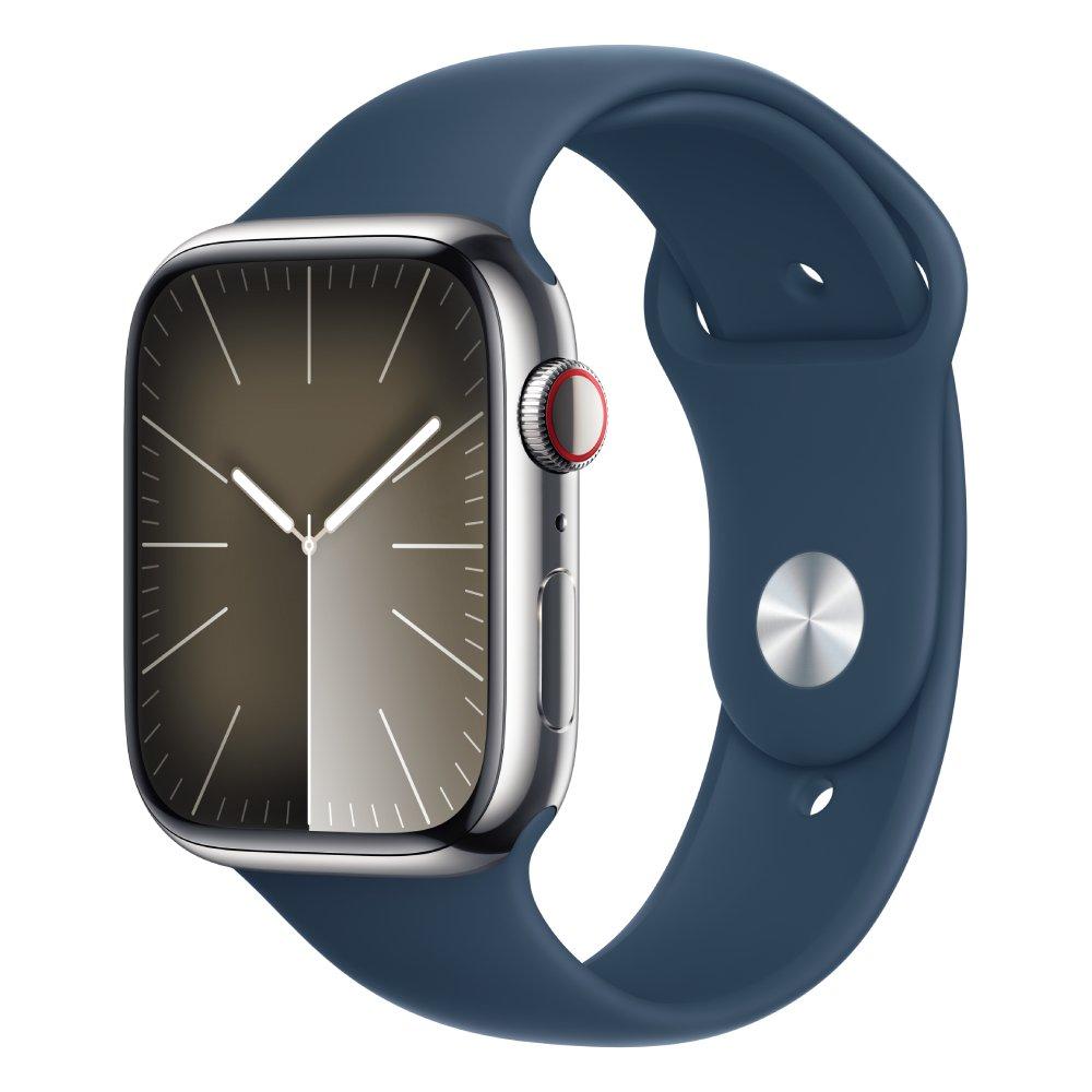 

Apple watch series 9 gps + cellular 45mm silver stainless steel case with storm blue sp...