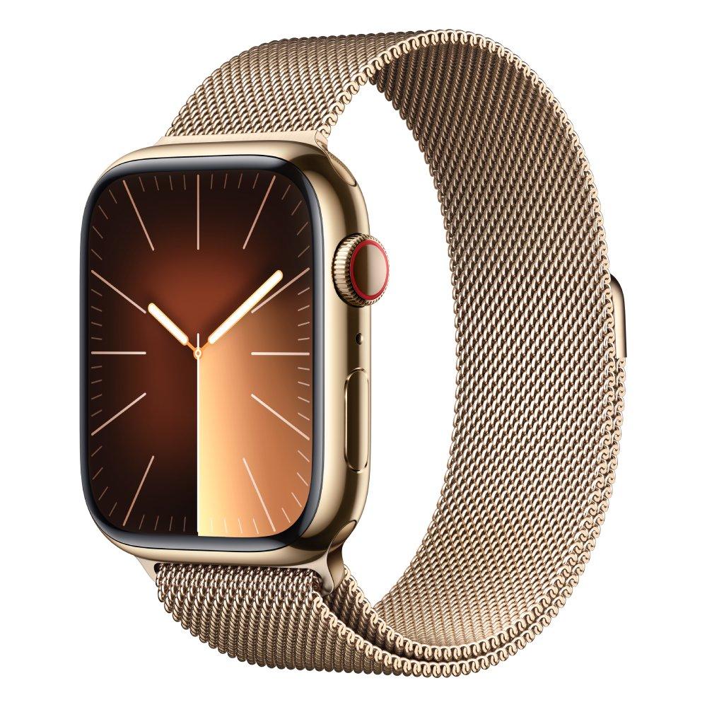 

Apple watch series 9 gps + cellular 45mm gold stainless steel case with gold milanese loop