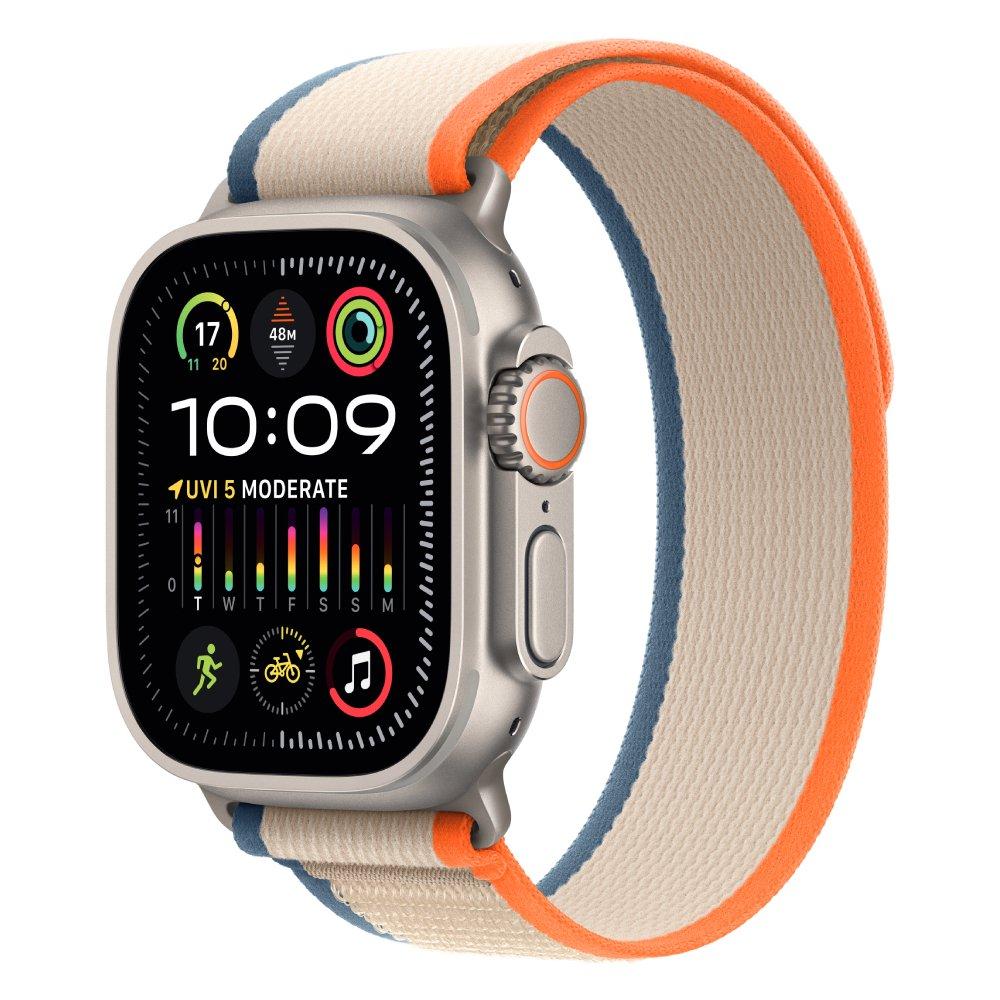 

Apple watch ultra 2 gps + cellular, 49mm titanium case with orange/beige trail loop - s/m