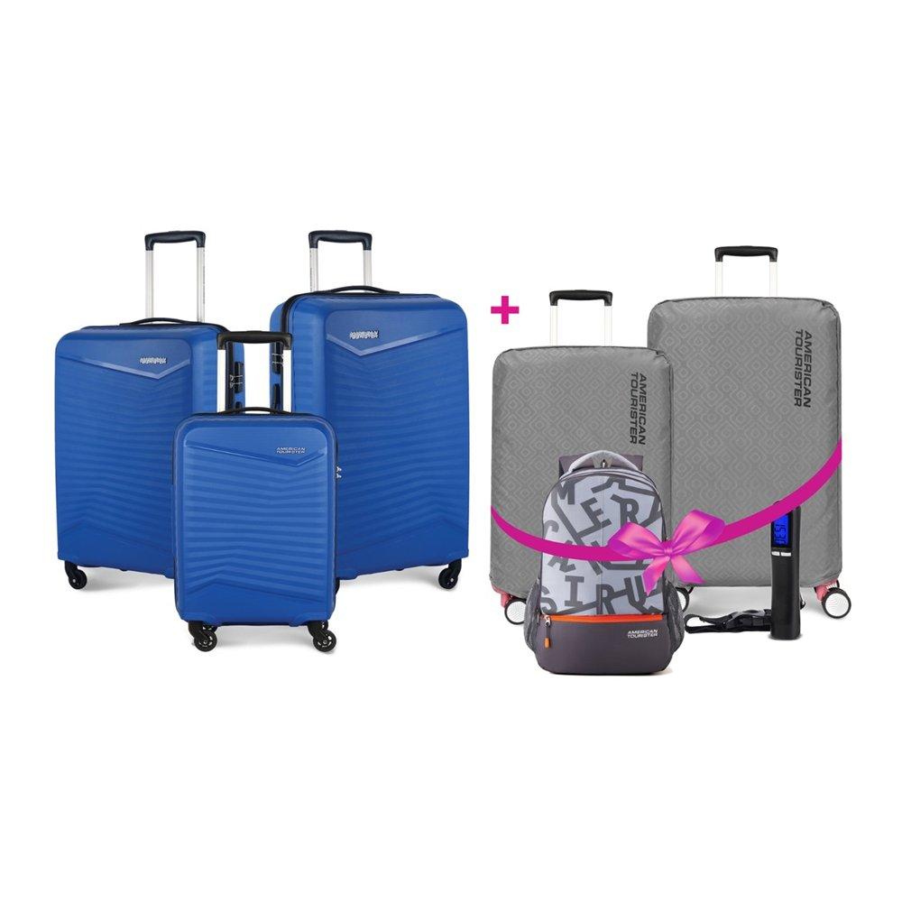 

American tourister phoenix set of 7, (3 pieces luggage + 2 luggage cover + 1 backpack +...