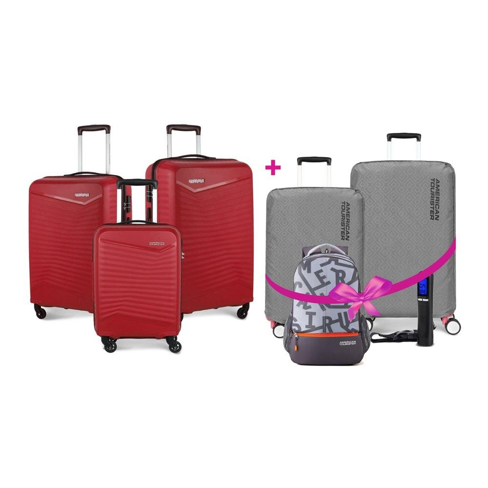 

American tourister phoenix set of 7, (3 pieces luggage + 2 luggage cover + 1 backpack +...