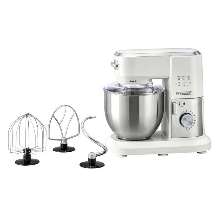 

Black & decker multifunction stand mixer, 1000w, 6 liter, mkm100-b5 - white and silver