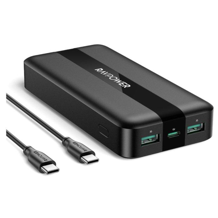 

Ravpower 3-ports power bank, 20000mah pd fast charging, 20w, rp-pb235 - black
