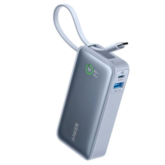 

Anker nano power bank 10,000mah, 30w, built-in usb-c cable a1259h31 - blue