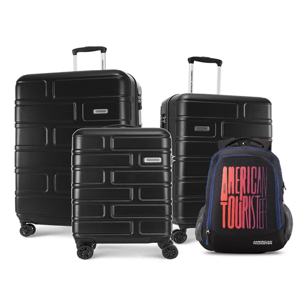 

American tourister bricklane hard trolley luggage set of 3, 55+69+80cm, with backpack g...