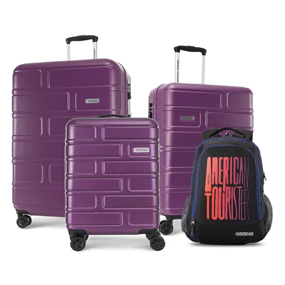 

American tourister bricklane hard trolley luggage set of 3, 55+69+80cm, with backpack g...