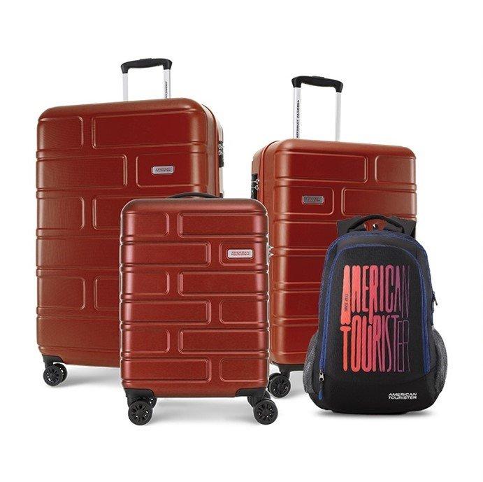 

American tourister bricklane hard trolley luggage set of 3, 55+69+80cm, with backpack g...