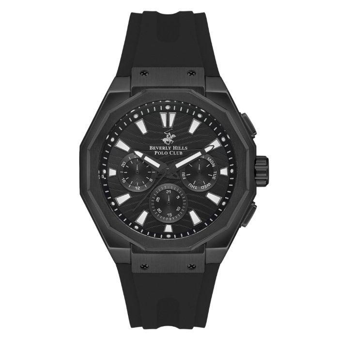 

Beverly hills polo men's watch, multifunction, silicone strap, 47mm, bp3557x. 651 - black