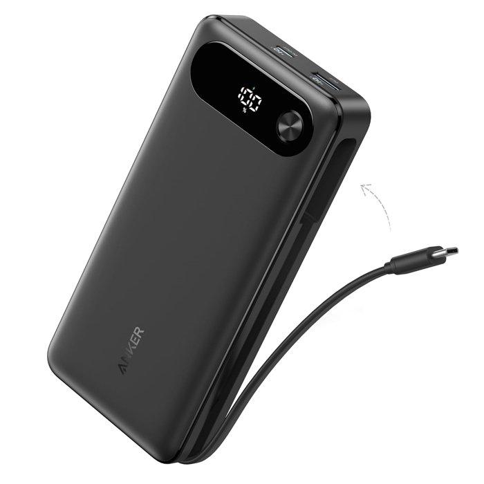

Anker power bank 20k 87w built-in usb-c cable, a1383h11 - black