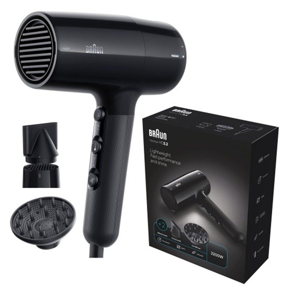 

Braun hair dryer, 2200 w, 3 heat settings, brhd225sde- black