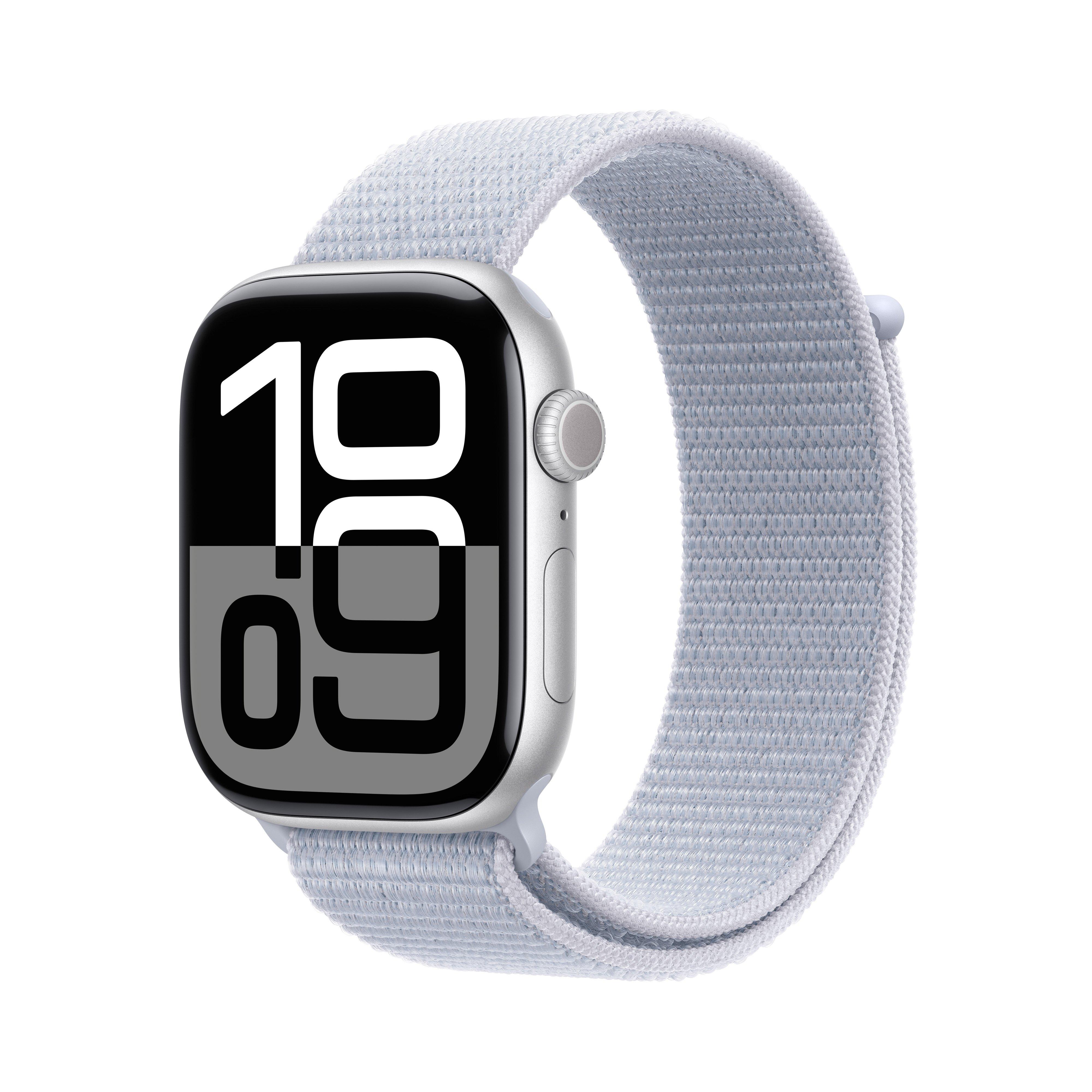 

Apple watch series 10 gps + cellular 42mm silver aluminium case with blue cloud sport loop