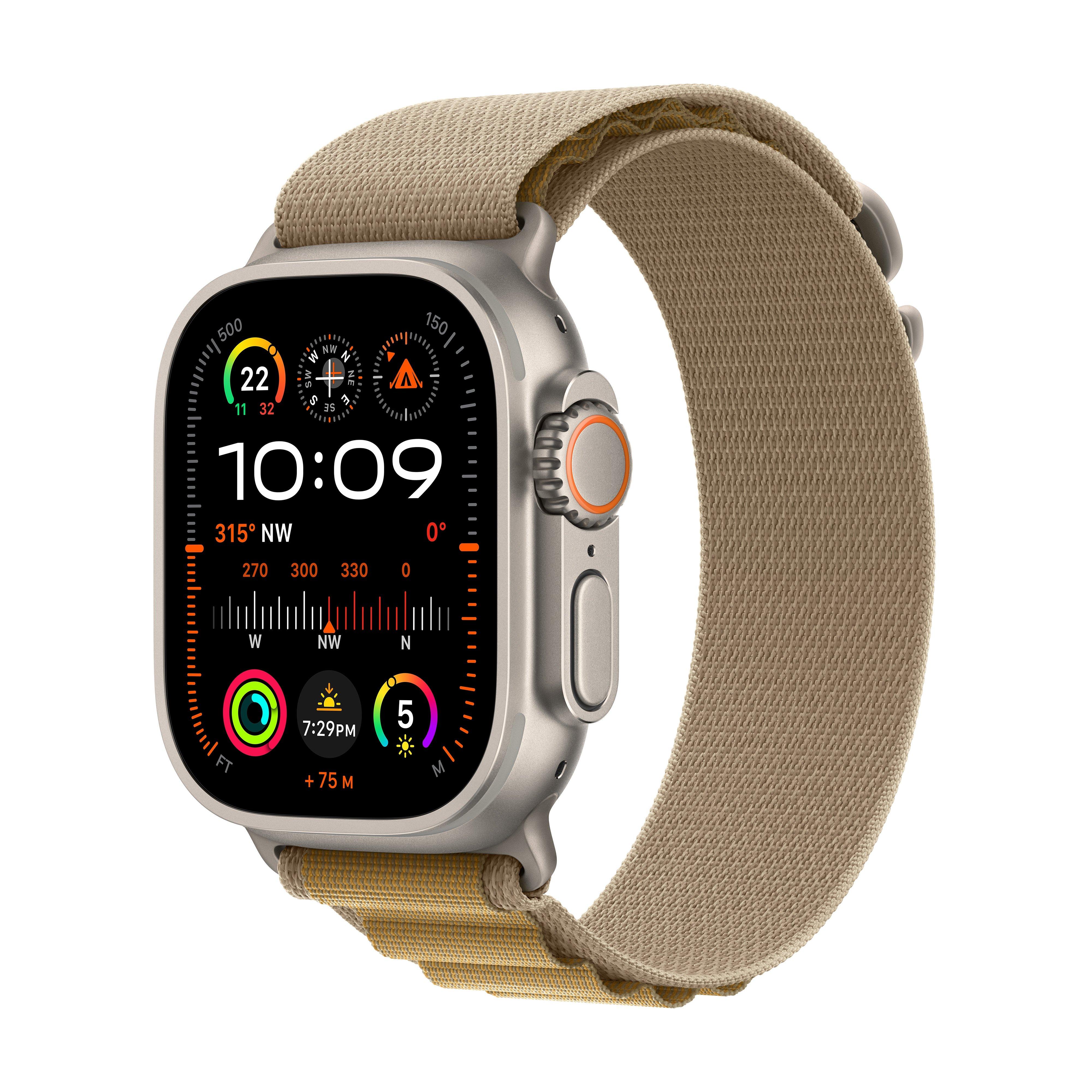 

Apple watch ultra 2 gps + cellular 49mm natural titanium case with tan alpine loop - large