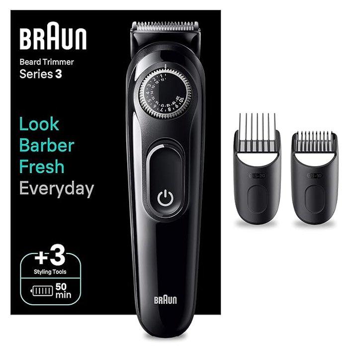 

Braun men's beard trimmer series 3 with precision wheel, 3 styling tools, 50 mins runti...