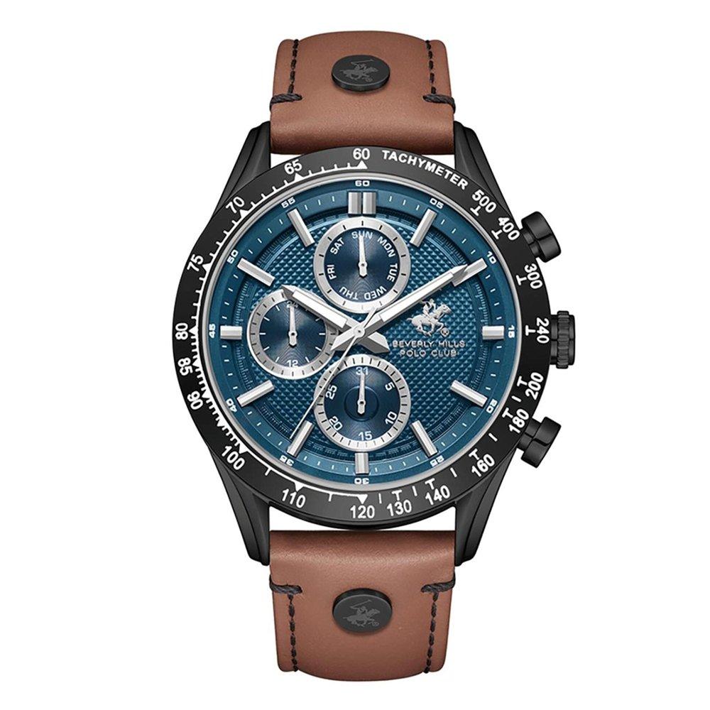 

Beverly hills polo men's watch, multifunction, leather strap, 45mm, bp3659x. 692 - camel