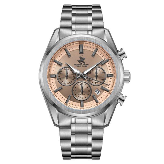 

Beverly hills polo men's watch, multifunction, metal strap, 42mm, bp3698x. 340 – silver