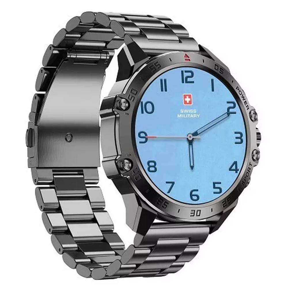 

Swiss military dom 5 smart watch, 1. 43 inch amoled display silver metal frame with met...