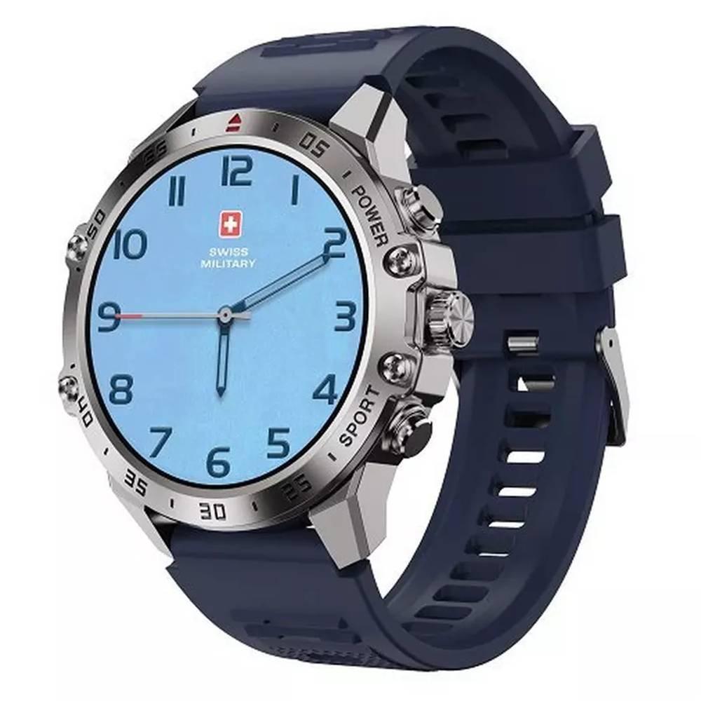 

Swiss military dom 5 smart watch, 1. 43 inch amoled display silver metal frame with sil...