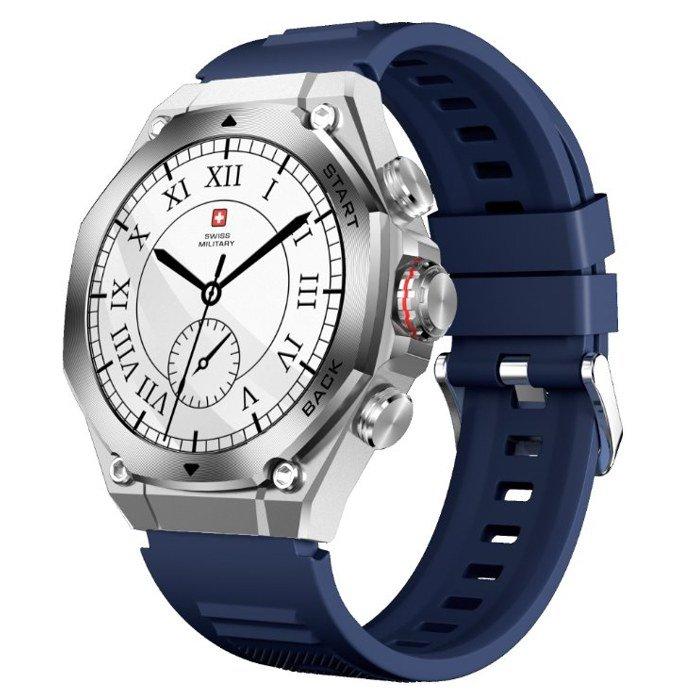 

Swiss military dom 6 smart watch silver metal frame with silicon strap​ - blue