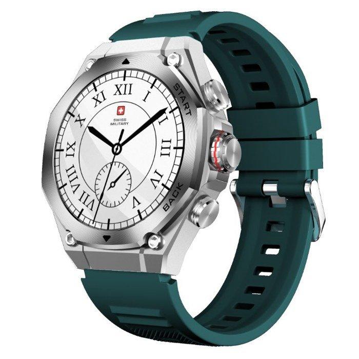 

Swiss military dom 6 smart watch silver metal frame with silicon strap​ - green