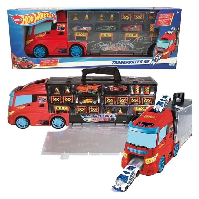 

Hot wheels carry case truck transporter with 4 cars , 50cm, 42034- multicolored