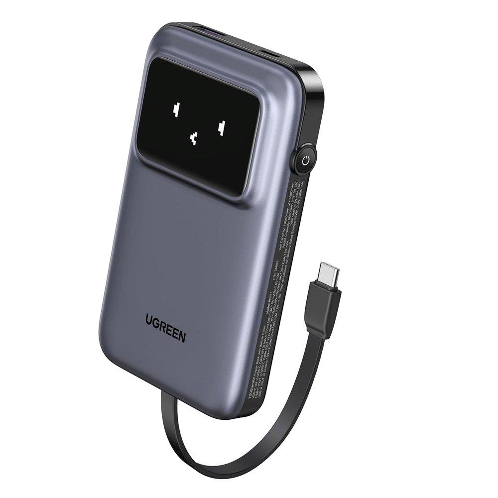 

Ugreen 10k power bank with built-in cable, pb511 – grey