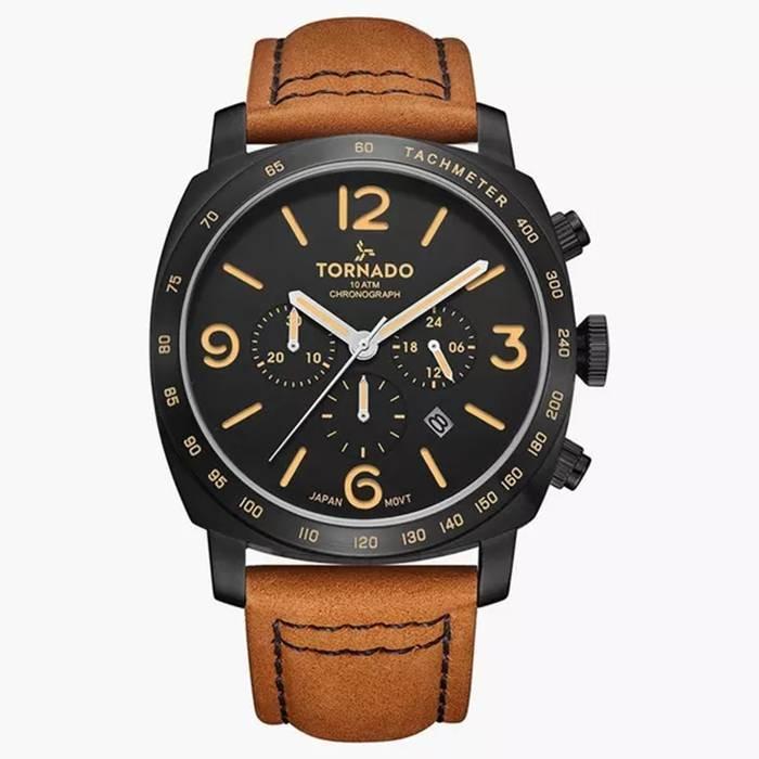 

Tornado watch for men, chronograph, 43mm, leather strap, t9102-bleb- light brown
