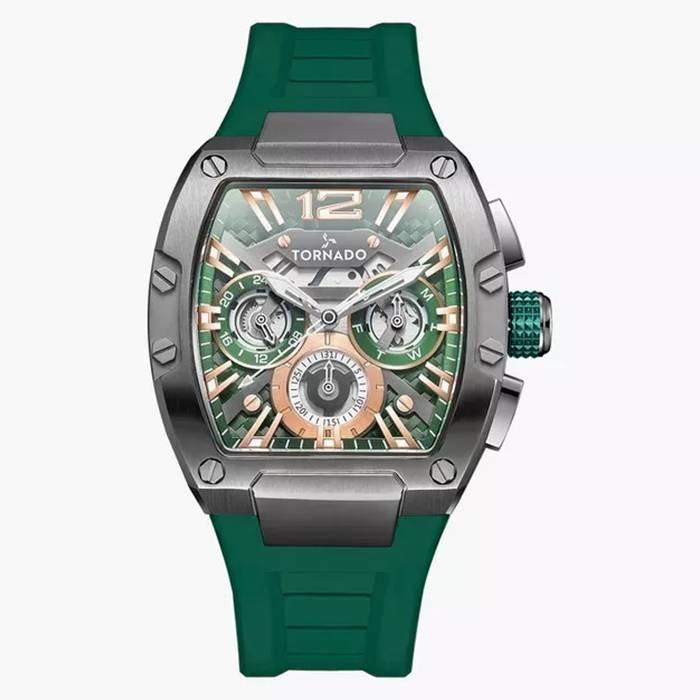 

Tornado watch for men, multi function, 43mm, silicone strap, t23105-xshh - green