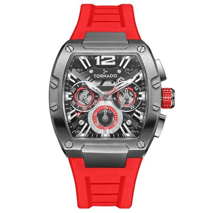 

Tornado watch for men, multi function, 43mm, silicone strap,t23105-xsrb - red