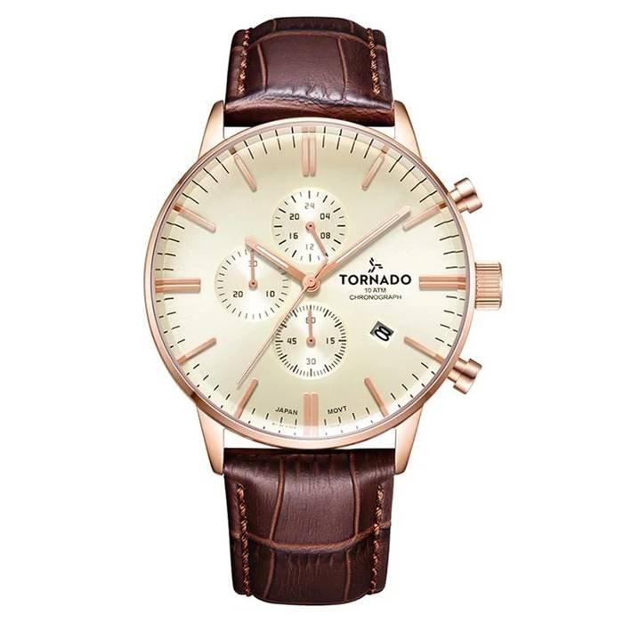 

Tornado watch for men, chronograph, 43mm, leather strap, t6102-rldi - brown