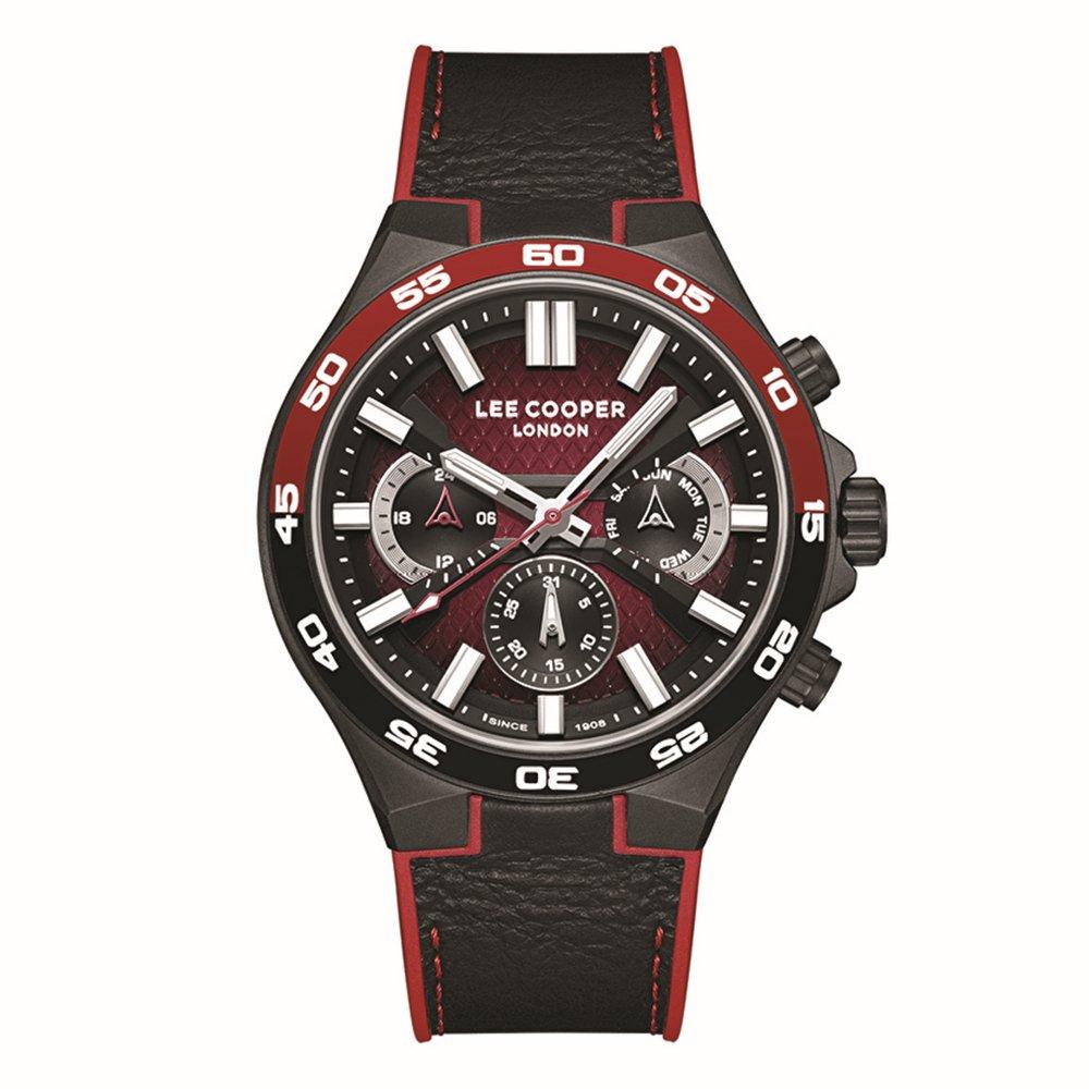 

Lee cooper men’s watch, multi function, 45mm, leather strap, lc08066. 651 - black/red