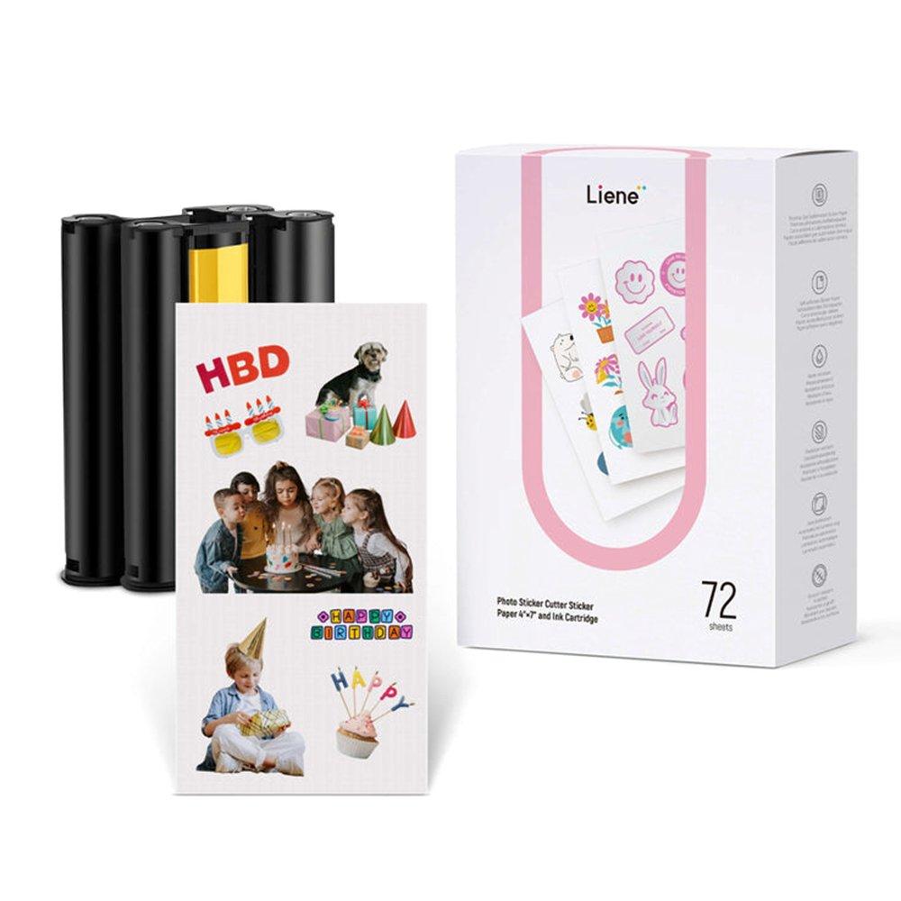 

Liene pixcut s1 4x6" sticker paper 72 sheets & 2 ink cartridges refill - sd43