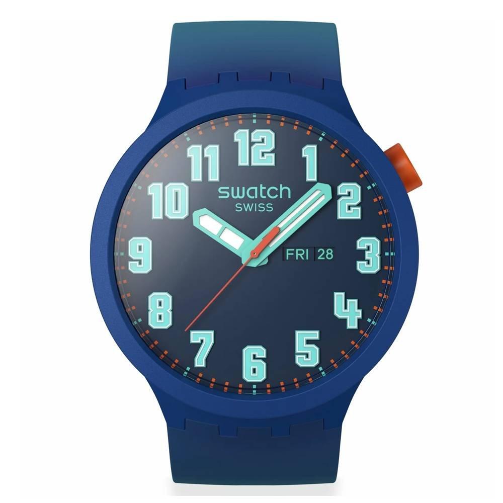 

Swatch essentially bold men watch, 47mm, silicone strap, swasb01n700 - blue