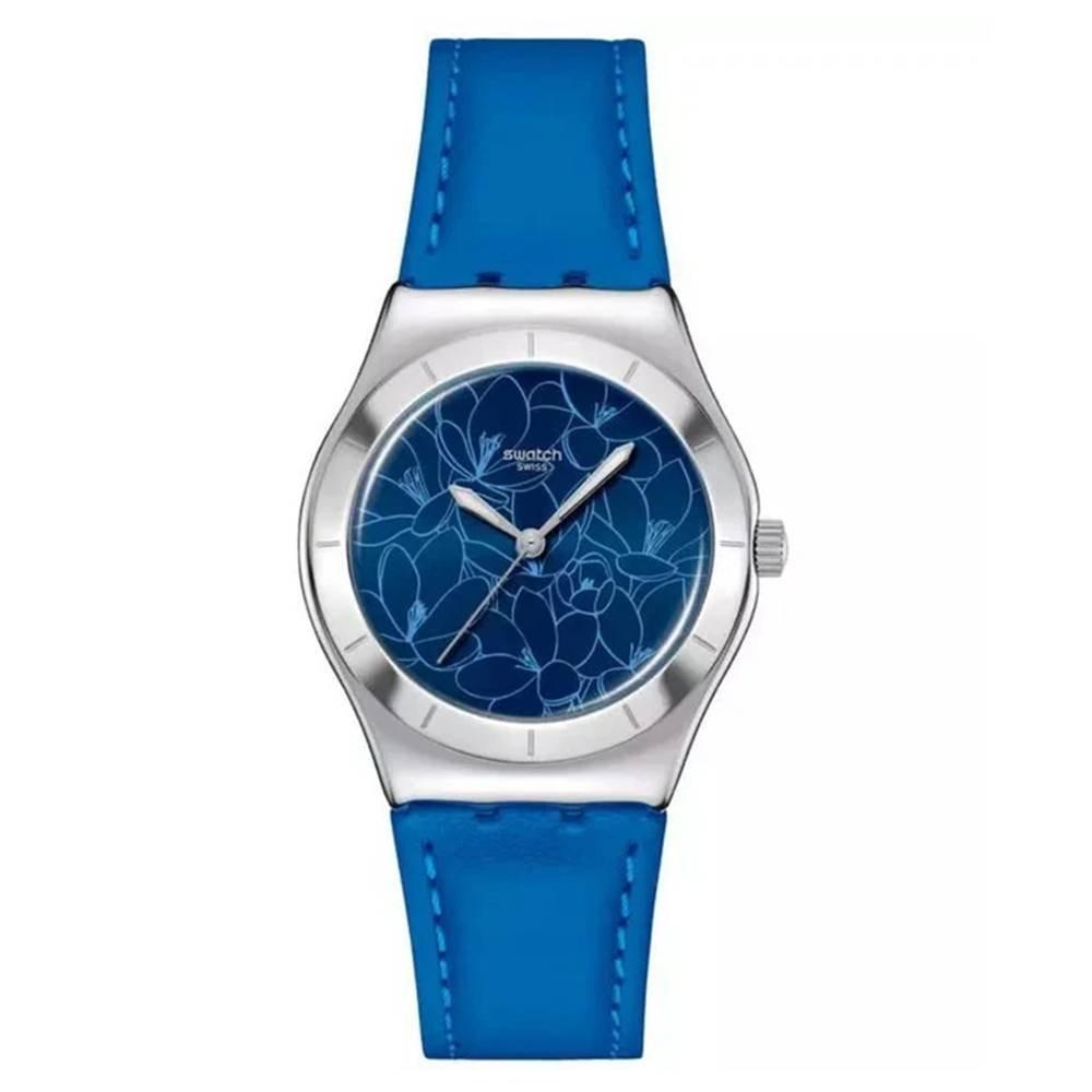 

Swatch blue petal promice unisex watch, 33 mm, leather strap, swayls235- blue