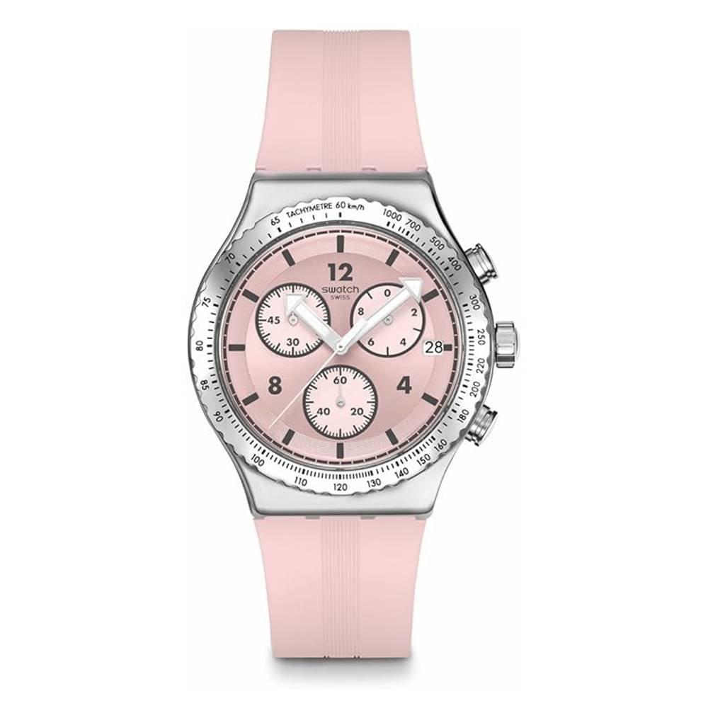 

Swatch poppingly pink men watch, 43 mm, silicone strap, swayvs532- pink