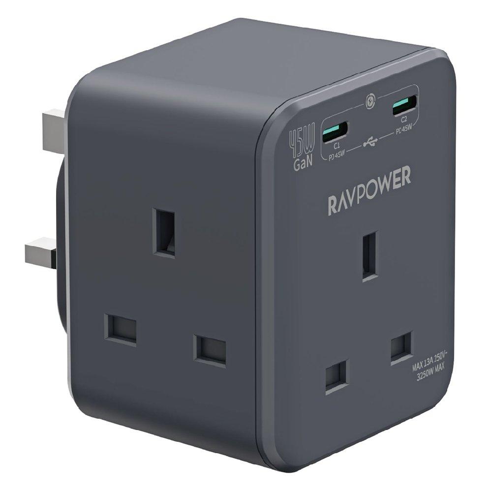 

Ravpower 45w power outlet extender with 3 ac outlets and 2 usb c, rp-pc1066