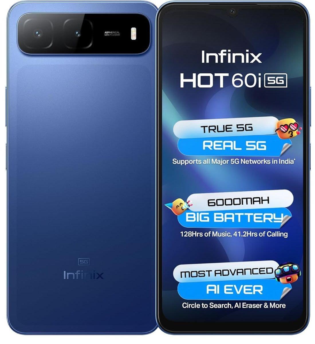 

Infinix hot 60i 5g, mediatek dimensity 6400, 4gb ram, 128gb, 6. 75" - blue