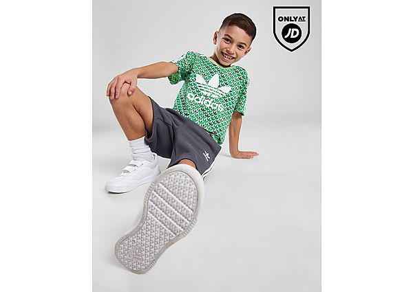 Adidas Originals Monogram Print T-Shirt Shorts Set Children Green