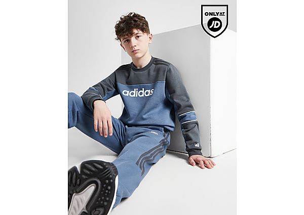 adidas Colour Block Crew Fleece Tracksuit Junior - Mens, Grey