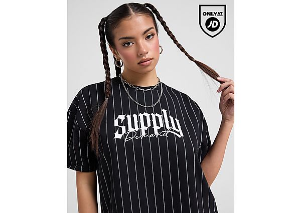 Supply & Demand Pinstripe T-Shirt Black- Dames Black