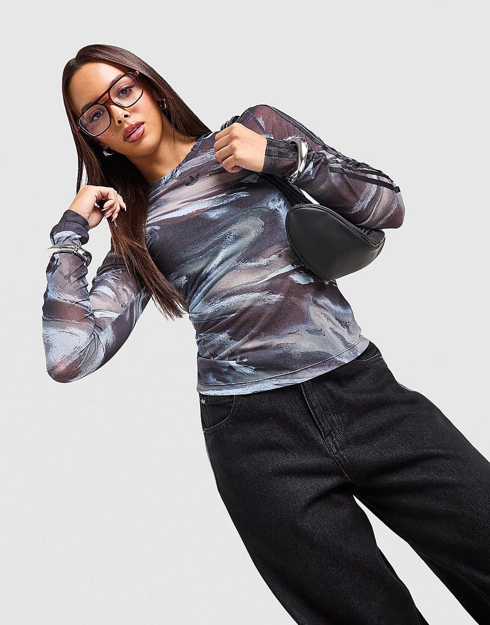 Long Sleeve Mesh Marble All Over Print T-Shirt