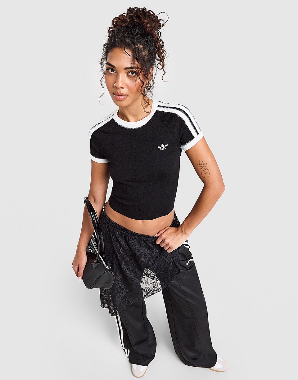 Fluffy 3-Stripes Knit Slim T-Shirt