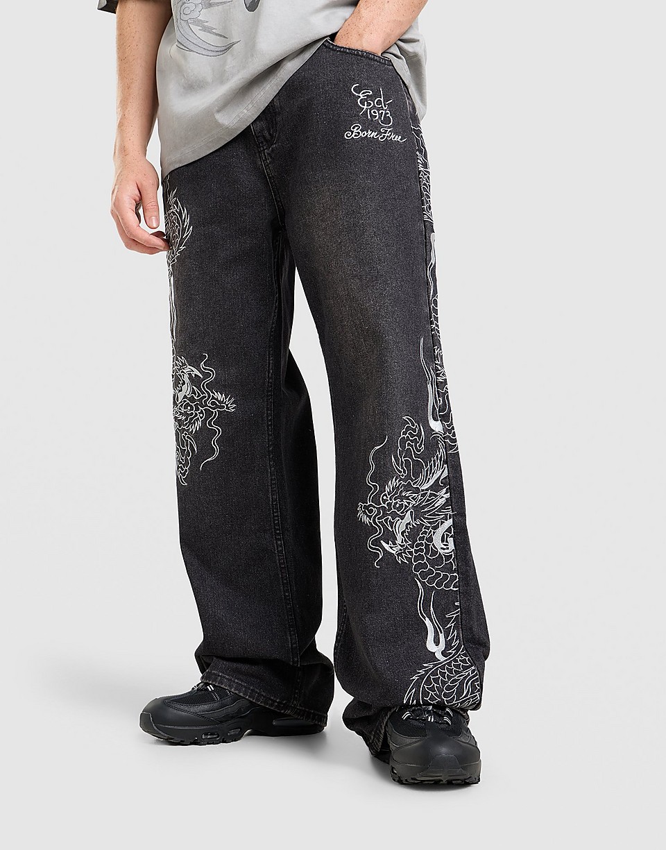 All Over Print Embroidered Dragon Jeans