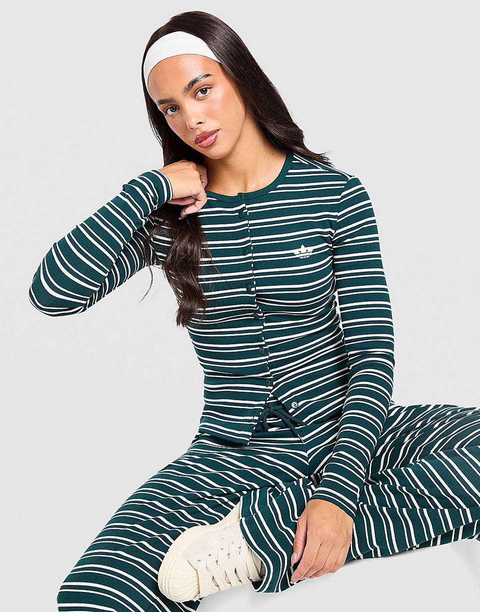 Striped Ribbed Button Long Sleeve Top