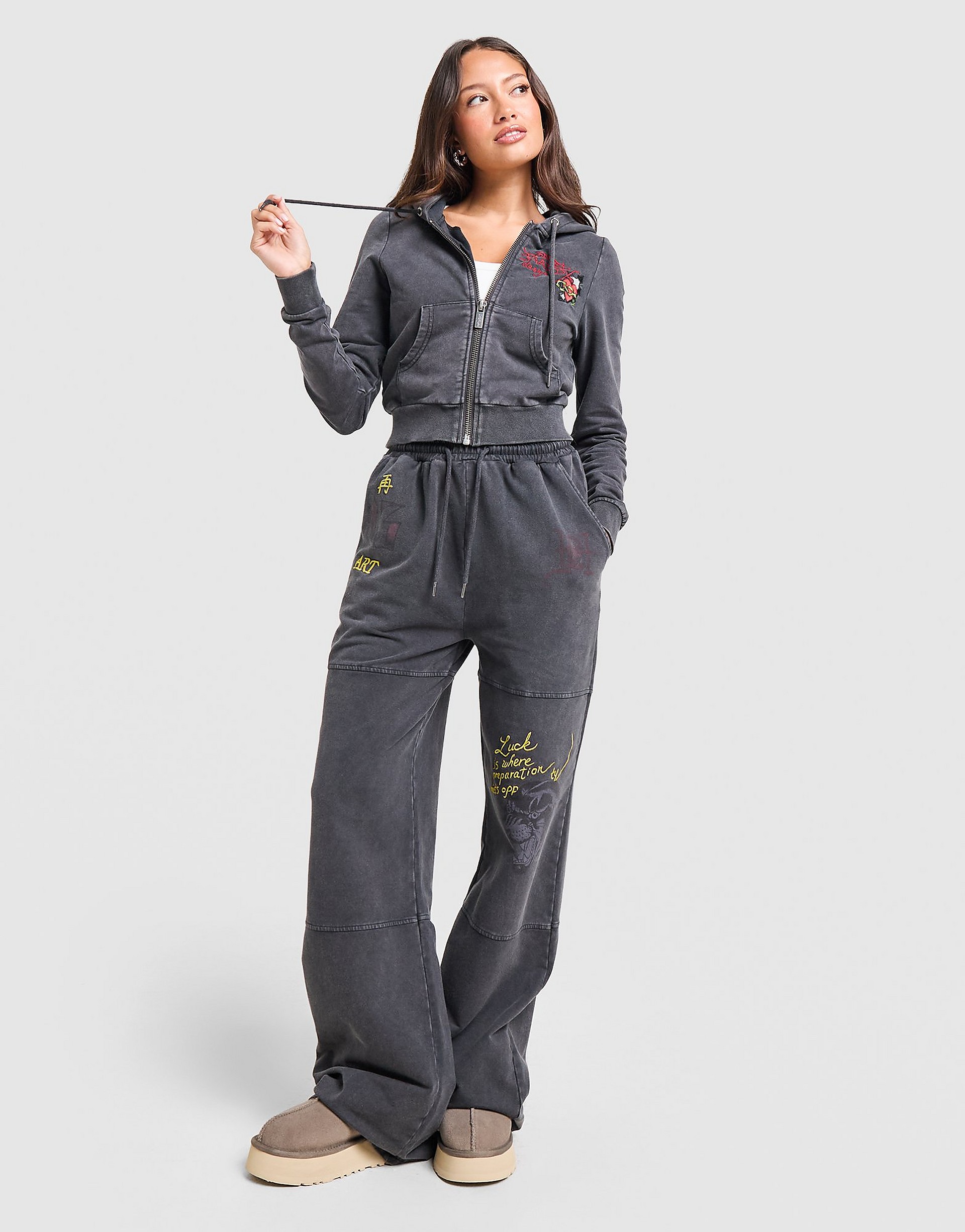 Ed Hardy Flame Tiger Crop Full Zip Hoodie dam
