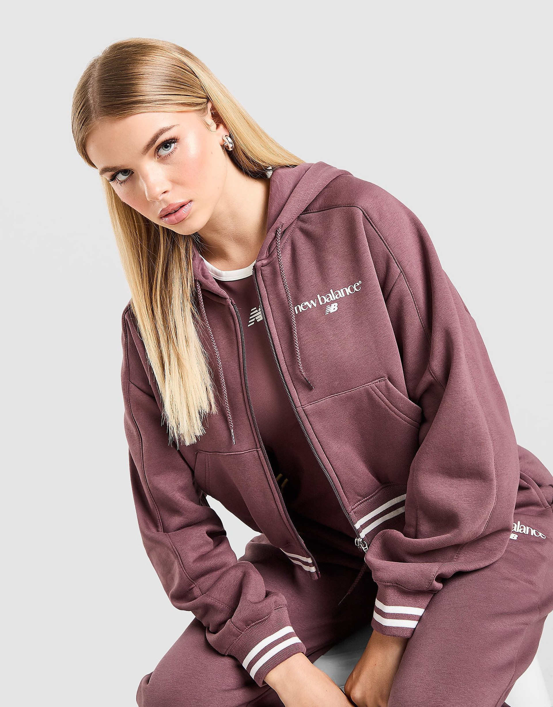 New Balance Cropped Ribbed Full Zip Hoodie dam