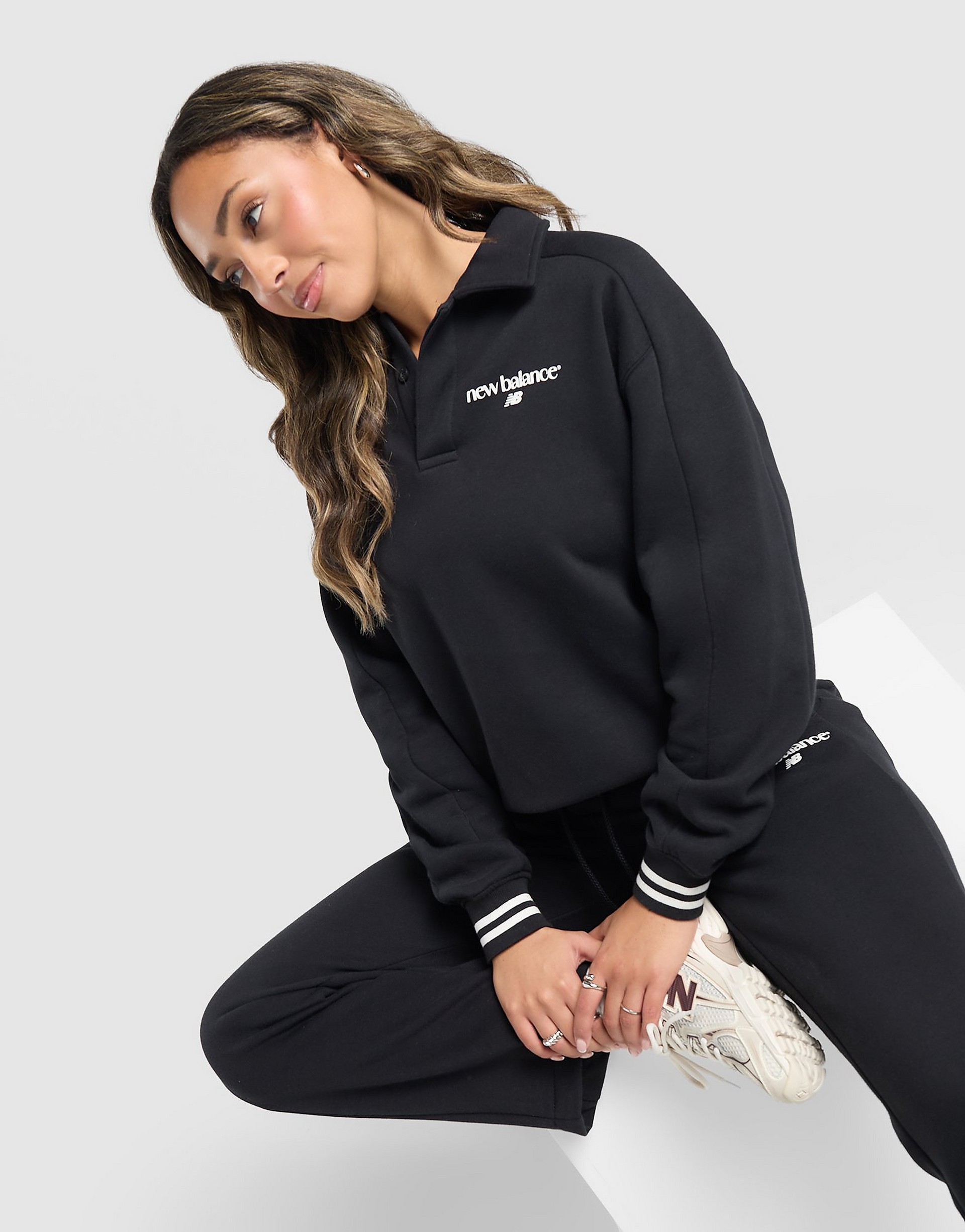 New Balance Long Sleeve Fleece Polo Sweatshirt dam