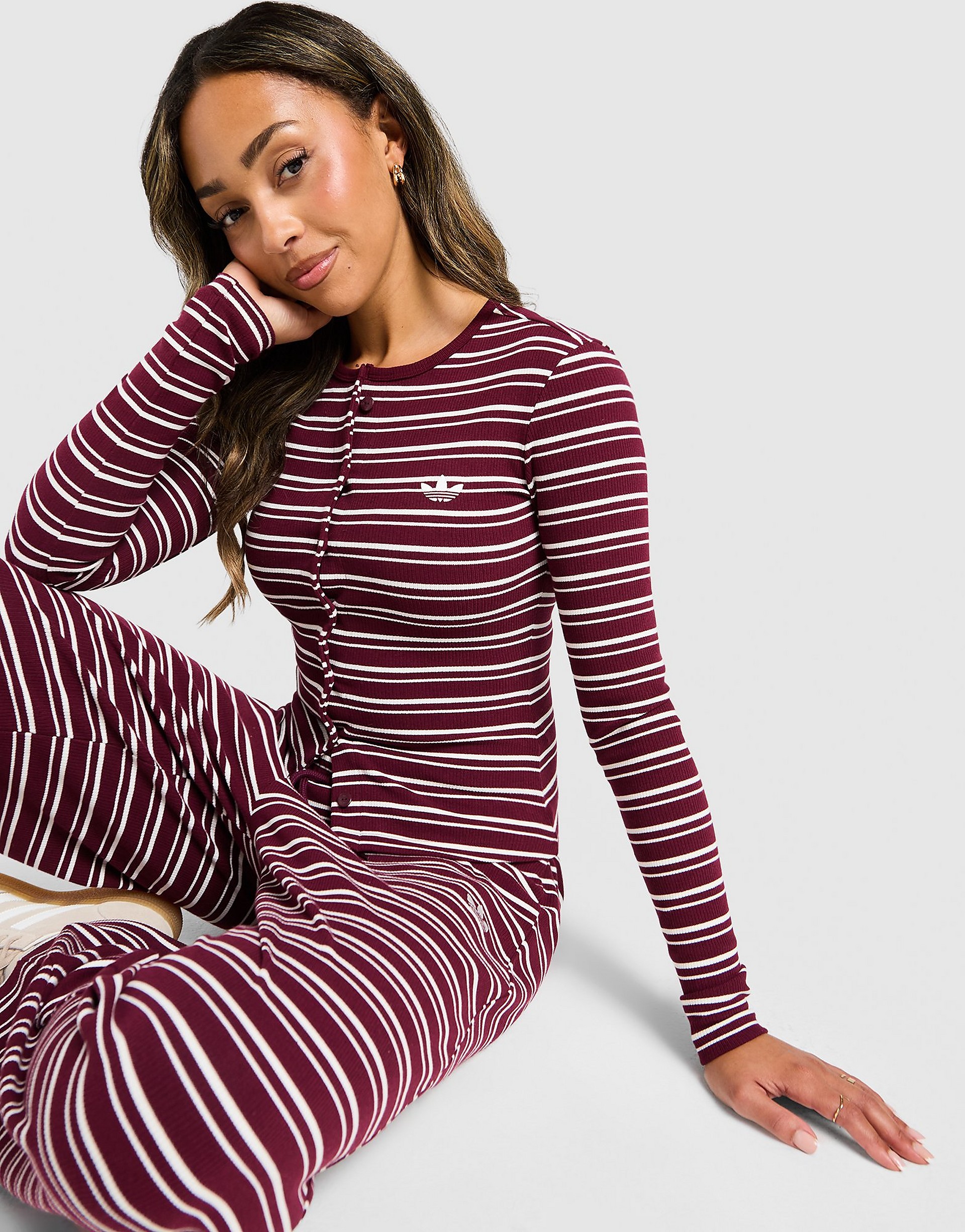 Adidas Originals Striped Ribbed Button Long Sleeve Top skjortor & blusar dam