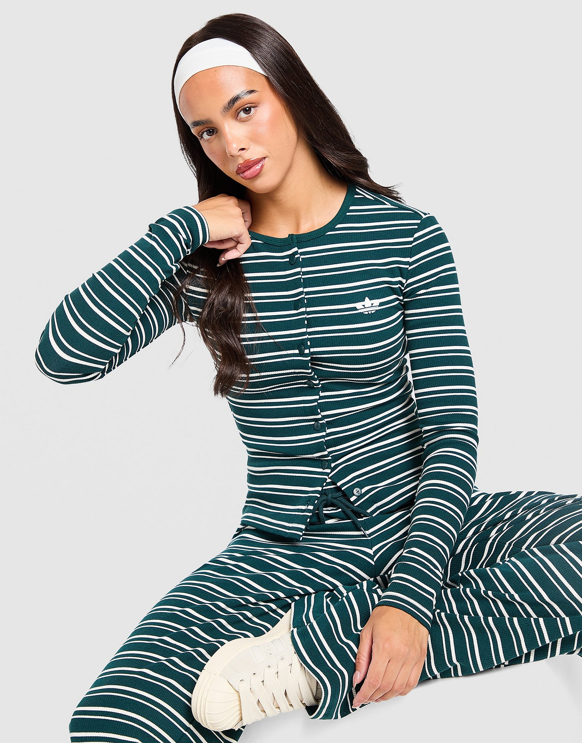 Adidas Originals Striped Ribbed Button Long Sleeve Top skjortor & blusar dam