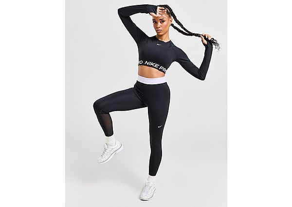 Nike Legging halfhoge taille en met mesh vlakken voor dames Pro Black White Off White- Dames Black White Off White
